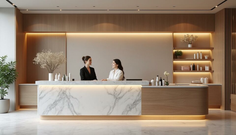 découvrez comment une banque d'accueil bien conçue pour un institut de beauté peut améliorer l'expérience client en offrant un accueil chaleureux, une organisation optimale et un service personnalisé.