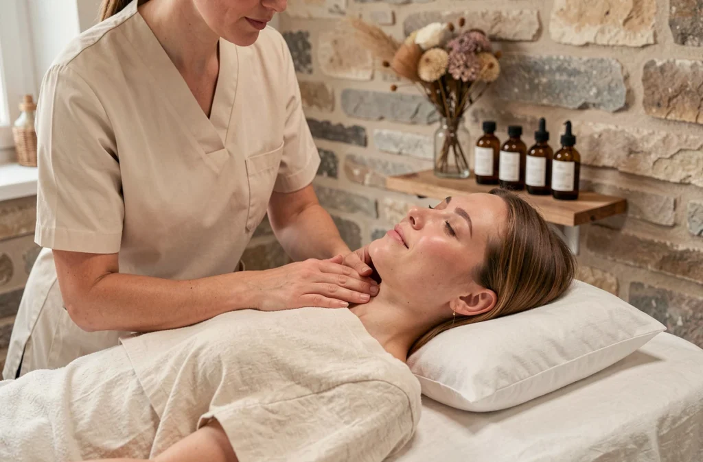 Soin du visage relaxant aux huiles botaniques dans l'ambiance chaleureuse des Bains d'Amara by La Douceur de Léa