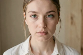 Gros plan sur les yeux bleu-vert-gris d'une jeune femme, illustrant la rareté des couleurs d'yeux inhabituelles